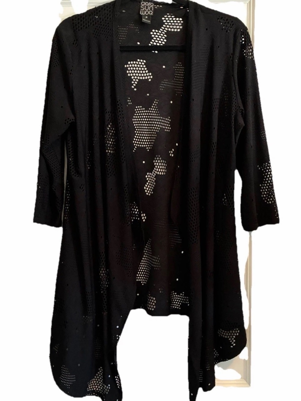 Clara Sun Woo Black Open-Front Perforated Cardigan